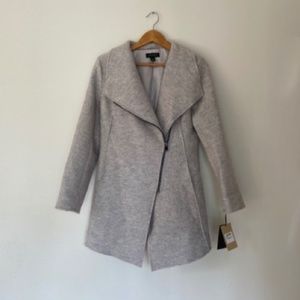 Halogen Women's Wool Blend Asymmetric Front Zip Coat in Light Gray